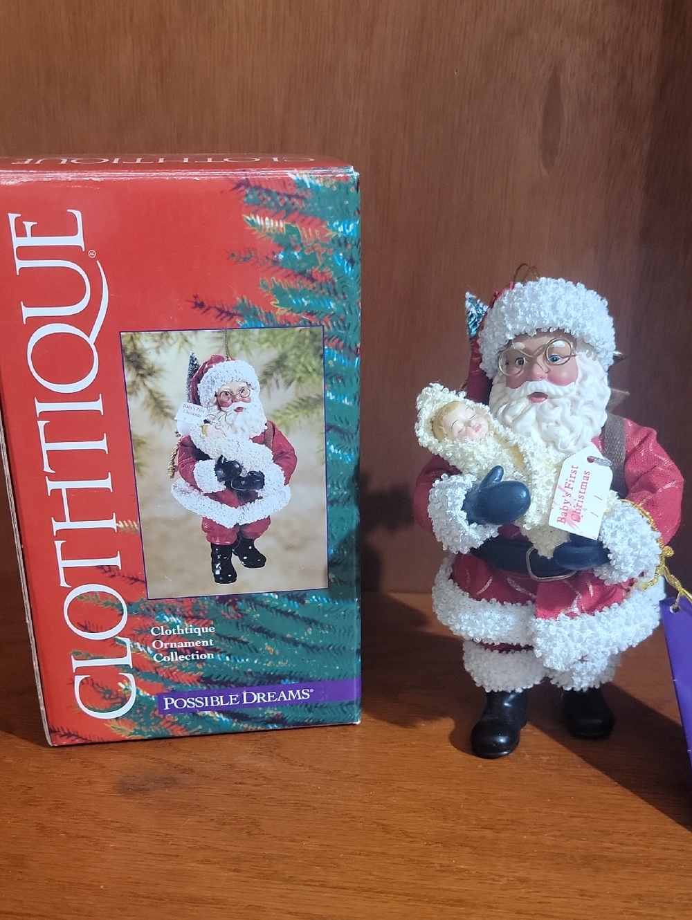Clothtique Santa Holding Baby Figurine - Possible Dreams ( Baby's 1st Xmas) 2000
